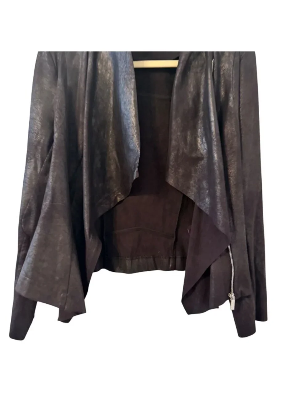 Calvin Klein Black Open Front Faux Leather Jacket Size L Jacket - Picture 5 of 12